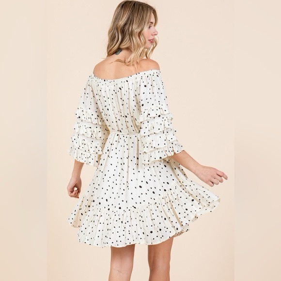 Vici Off The Shoulder Dotted Ruffle Detail Mini Dress - Picture 3 of 10